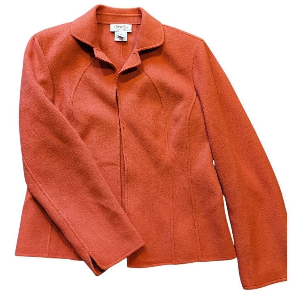 Vintage Talbots Jacket Women's 4 Petite Tomato Red Boiled Wool Collared